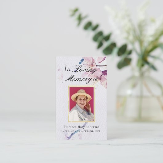 さくらんぼ花悔やみや弔慰メモリアルフォトカード 名刺 (スタンド正面)