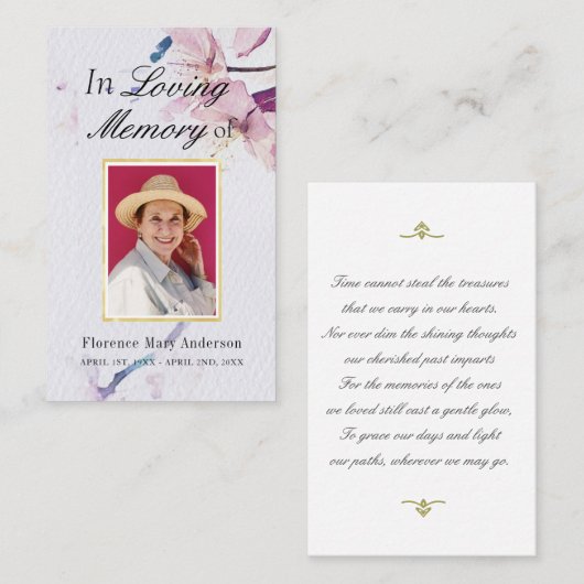 さくらんぼ花悔やみや弔慰メモリアルフォトカード 名刺 (正面/裏面)