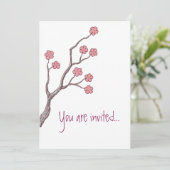 さくらんぼ花招待され君は……招待状ピンク 招待状 (スタンド正面)
