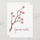 さくらんぼ花招待され君は……招待状ピンク 招待状 (正面/裏面)