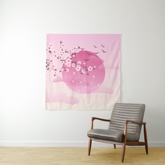 さくらんぼ花日本の景ピンク タペストリー (インサイチュ)