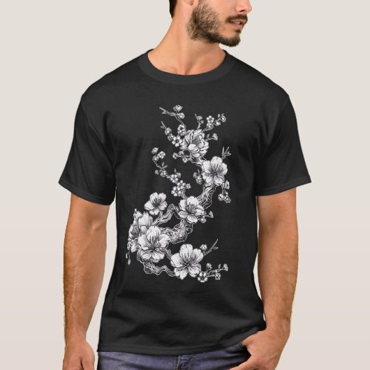 さくらんぼ花日本の植物図屏風 Tシャツ (正面)
