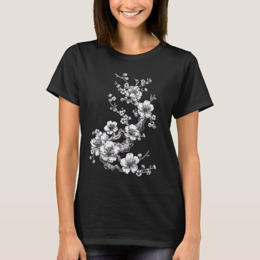 さくらんぼ花日本の植物図屏風 Tシャツ (正面)