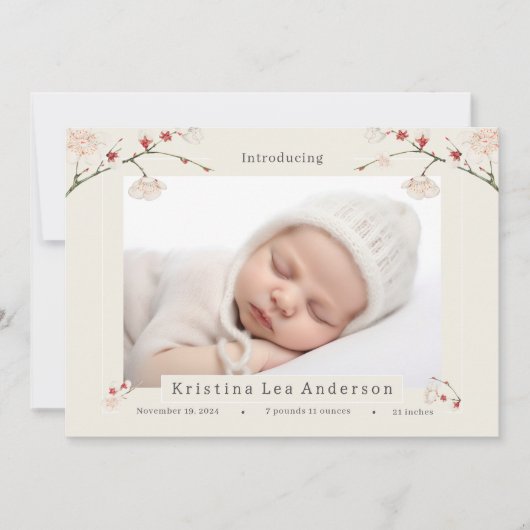 さくらんぼ花春ベビー誕生発表 招待状 (正面)