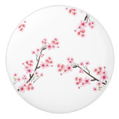 さくらんぼ花柄の陶製ノブ セラミックノブ (正面)