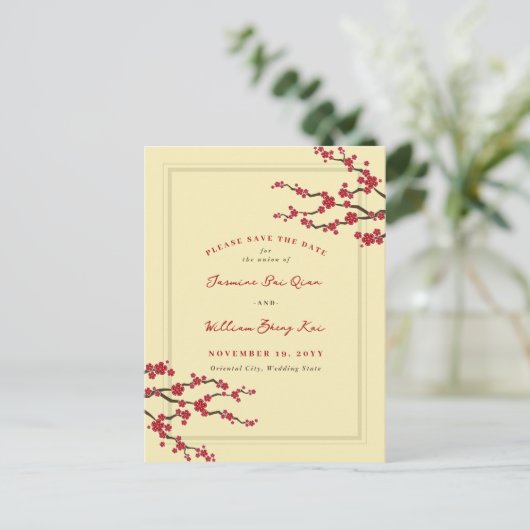 さくらんぼ花桜花の木Save The Date 案内ポストカード (スタンド正面)