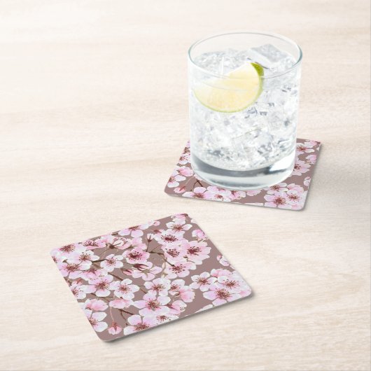 さくらんぼ花模様 スクエアペーパーコースター (インサイチュ)