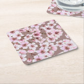 さくらんぼ花模様 スクエアペーパーコースター (アングル)
