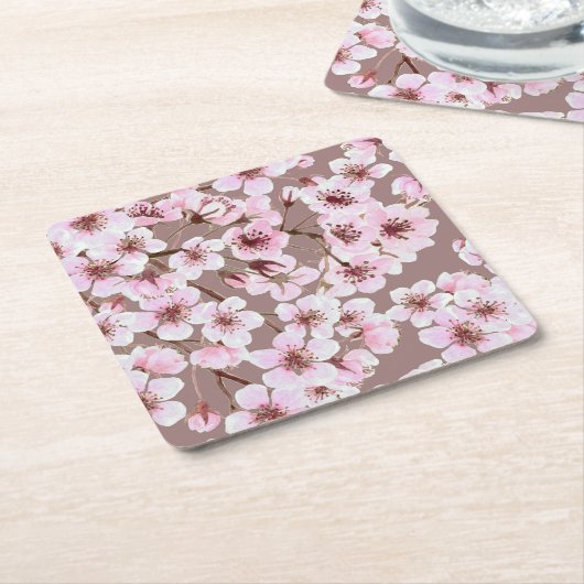 さくらんぼ花模様 スクエアペーパーコースター (アングル)