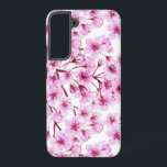 さくらんぼ花模様 SAMSUNG GALAXY S22 ケース<br><div class="desc">さくらんぼの花の枝で作られた水色のシームレスなパターン。</div>