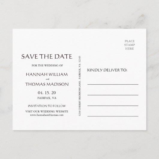 さくらんぼ花水彩ウェディング日付を保存 案内ポストカード (裏面)