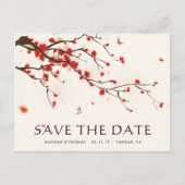 さくらんぼ花水彩ウェディング日付を保存 案内ポストカード (正面)