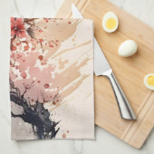 さくらんぼ花水彩フラワーピンク赤フローラ キッチンタオル (四つ折り)