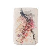 さくらんぼ花水彩フラワーピンク赤フローラ バスマット (正面縦)