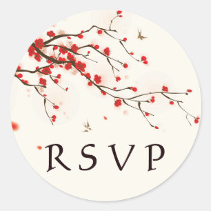 さくらんぼ花水彩フローラ結婚式RSVP ラウンドシール
