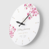 さくらんぼ花水彩結婚記念日 ラージ壁時計 (傾斜)