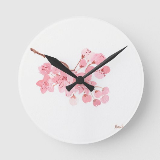 さくらんぼ花水色ピンクフローラ桜 ラウンド壁時計 (正面)