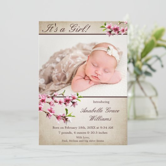 さくらんぼ花淡写真誕生発表 案内状 (スタンド正面)