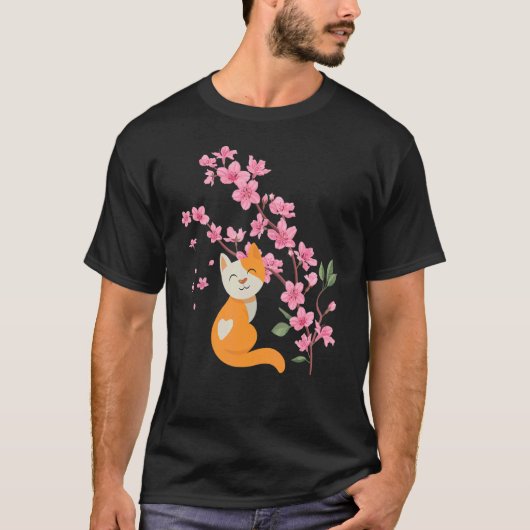 さくらんぼ花猫桜日本の花 Tシャツ (正面)