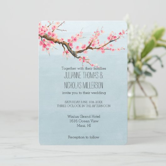 さくらんぼ花結婚の花 招待状 (スタンド正面)
