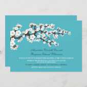 さくらんぼ花結婚式招待状(アクア) 招待状 (正面/裏面)