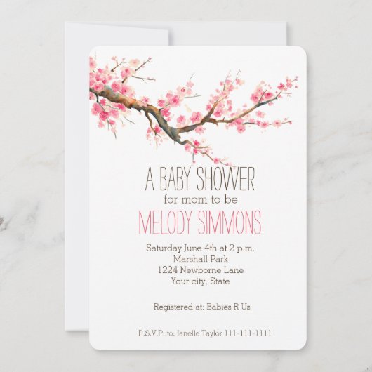 さくらんぼ花花ベビーシャワー 招待状 (裏面)