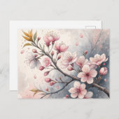 さくらんぼ花花招待状葉書 インビテーションポストカード (正面/裏面)