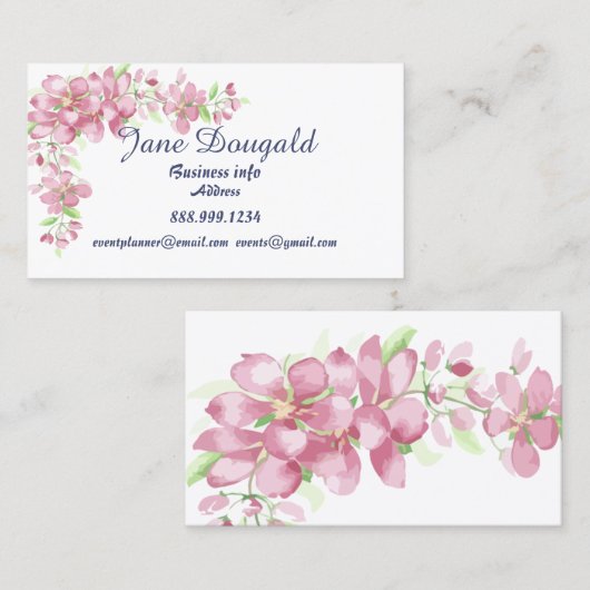 さくらんぼ花花水彩画カスタム像 名刺 (正面/裏面)