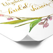 さくらんぼ花花金ゴールド枠ブライダルシャワー ポスター (角)