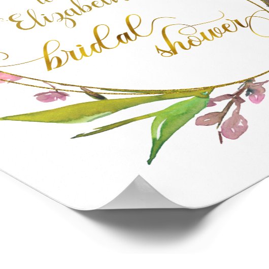 さくらんぼ花花金ゴールド枠ブライダルシャワー ポスター (角)