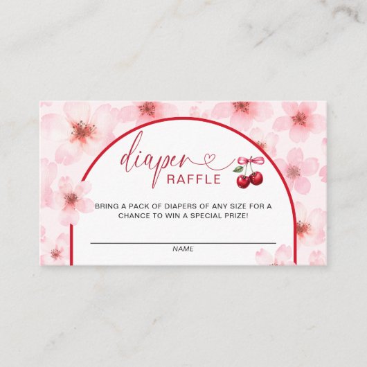 さくらんぼ花赤ちゃんシャワーおむつラッフル エンクロージャーカード (正面)