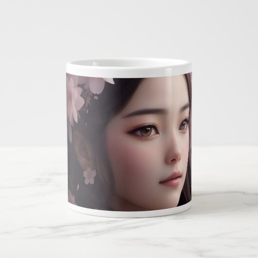 さくらんぼ花飾り少女 ジャンボコーヒーマグカップ (正面)