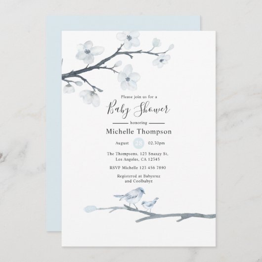 さくらんぼ花鳥フローラ赤ちゃんシャワー 招待状 (正面/裏面)
