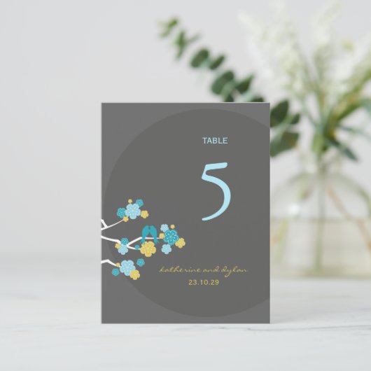 さくらんぼ花鳥結婚のテーブル番号 ポストカード (スタンド正面)