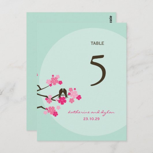さくらんぼ花鳥結婚のテーブル番号 ポストカード (正面/裏面)
