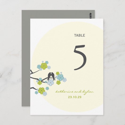 さくらんぼ花鳥結婚のテーブル番号 ポストカード (正面/裏面)
