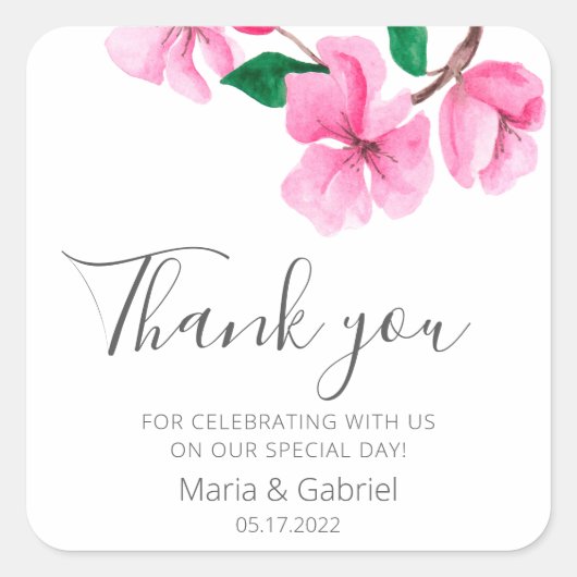 さくらんぼ花。エレガントフローラ結婚の感謝 スクエアシール (正面)