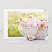 さくらんぼ花 – ピンクの花の結婚式RSVP インビテーションポストカード (正面/裏面)