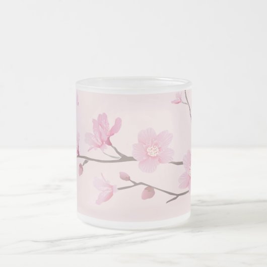 さくらんぼ花-ピンク フロストグラスマグカップ (中央)
