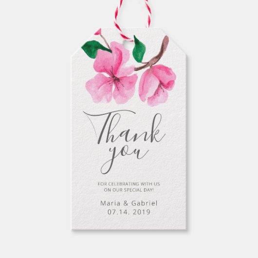 さくらんぼ花。春の結婚式サンキューギフトラベル ギフトタグ (正面)