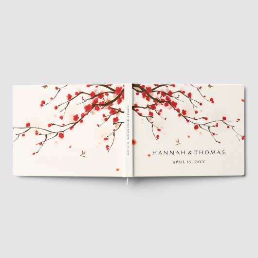 さくらんぼ花(桜)水彩フローラ結婚 ゲストブック (全面)