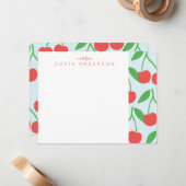 さくらんぼ葉とパターン ノートカード (正面/裏面インサイチュ)