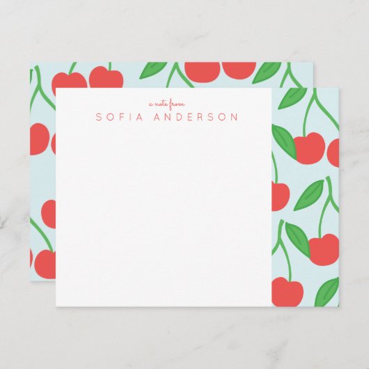 さくらんぼ葉とパターン ノートカード (正面/裏面)