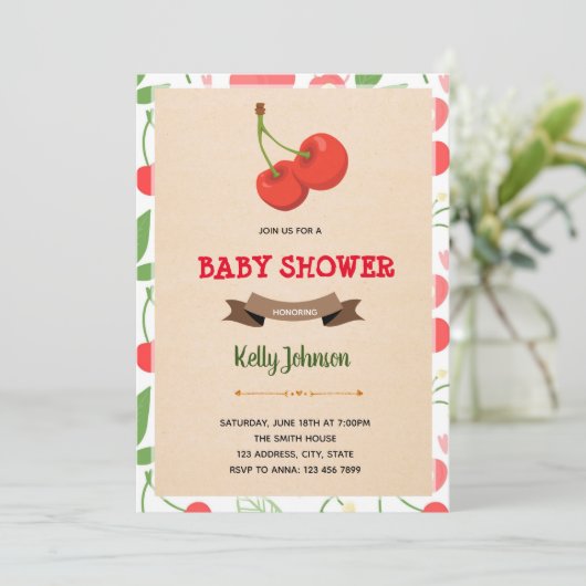 さくらんぼ誕生日シャワーの招待状 セーブザデート (スタンド正面)
