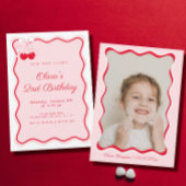 さくらんぼ誕生日パーティーテーマキッズ 招待状