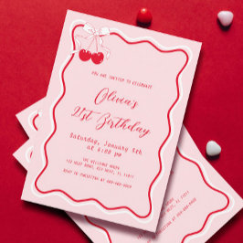 さくらんぼ誕生日パーティーテーマ大人 招待状