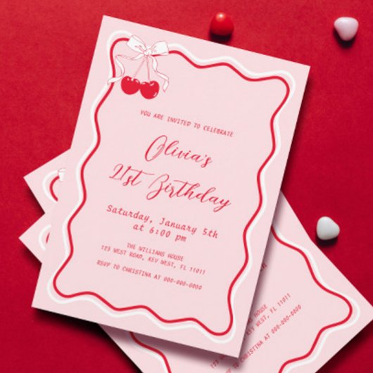 さくらんぼ誕生日パーティーテーマ大人 招待状