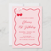 さくらんぼ誕生日パーティーテーマ大人 招待状 (正面)