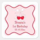 さくらんぼ誕生日パーティー スクエアシール (正面)