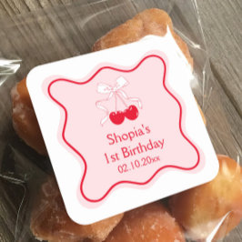 さくらんぼ誕生日パーティー スクエアシール